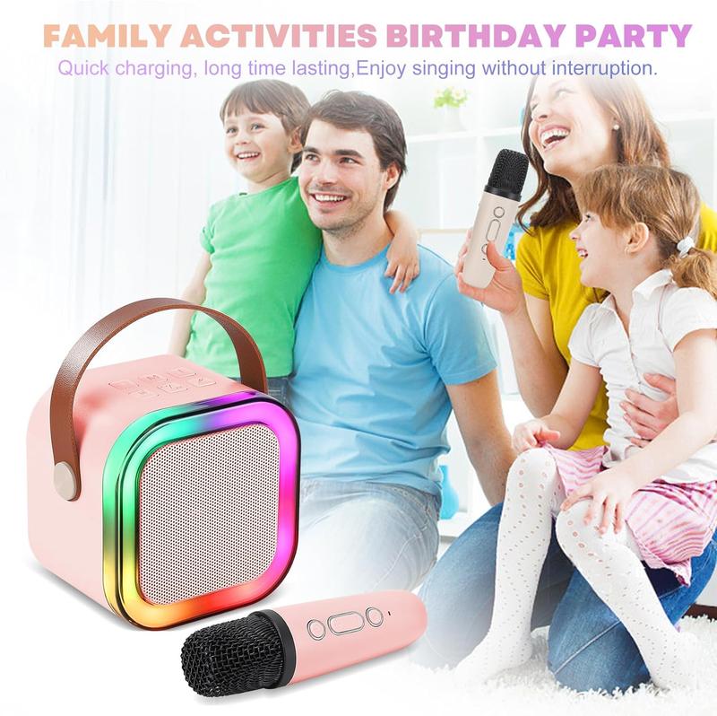 Mini Karaoke Speaker with 2 Microphones, Rechargeable Wireless Outdoor Speaker with RGB Light