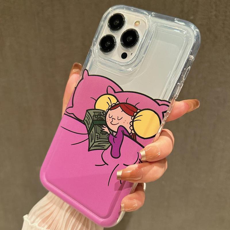 Cartoon Girl Pattern Phone Case, Anti-drop Clear Phone Cases, Decorative Phone Protector Cover Compatible with iPhone 11 12 13 14 15 Pro Max, Unique Phone Cases for iPhone 16 Pro Case