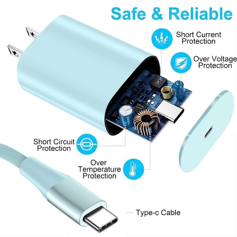 20W PD Wall Fast Charger & 20W USB-C to Type-C Cable, Portable Charger, Phone Charger, Summer Mobile Phone Accessories for iPhone 15 Pro Max Series HUAWEI Samsung Xiaomi OPPO, Electronic Device