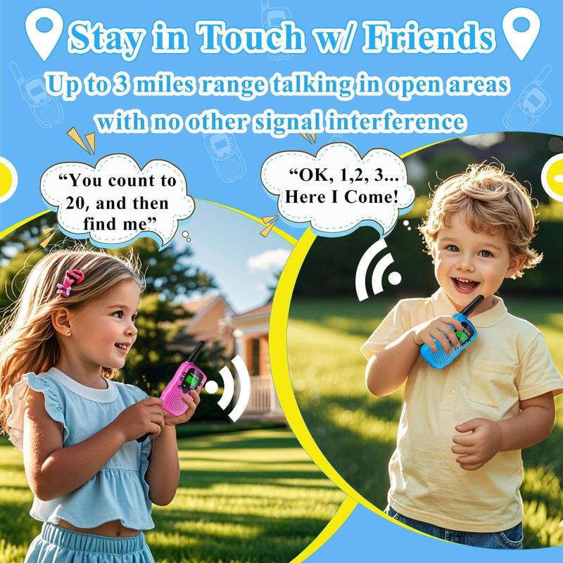 Walkie Talkie for Kids 3 Pack, Kids Walkie Talkies for Girls and Boys, Long Range Walkie Talkie Toys with Flashlight & 22 Channels. Boys Girls Toys Gifts for Kids Age 3-12(Blue Pink Yellow, 3Pack)