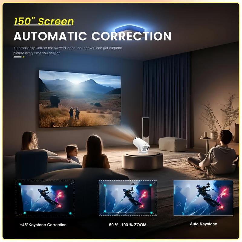  Portable Projector with Android 11, Auto Keystone Correction Mini Projector, 4K  200 ANSI Smart Projector with 2.4 5G WiFi, BT 5.0, 130 Inch Screen, 180 Degree Flip, Round Design, Home Video Projector