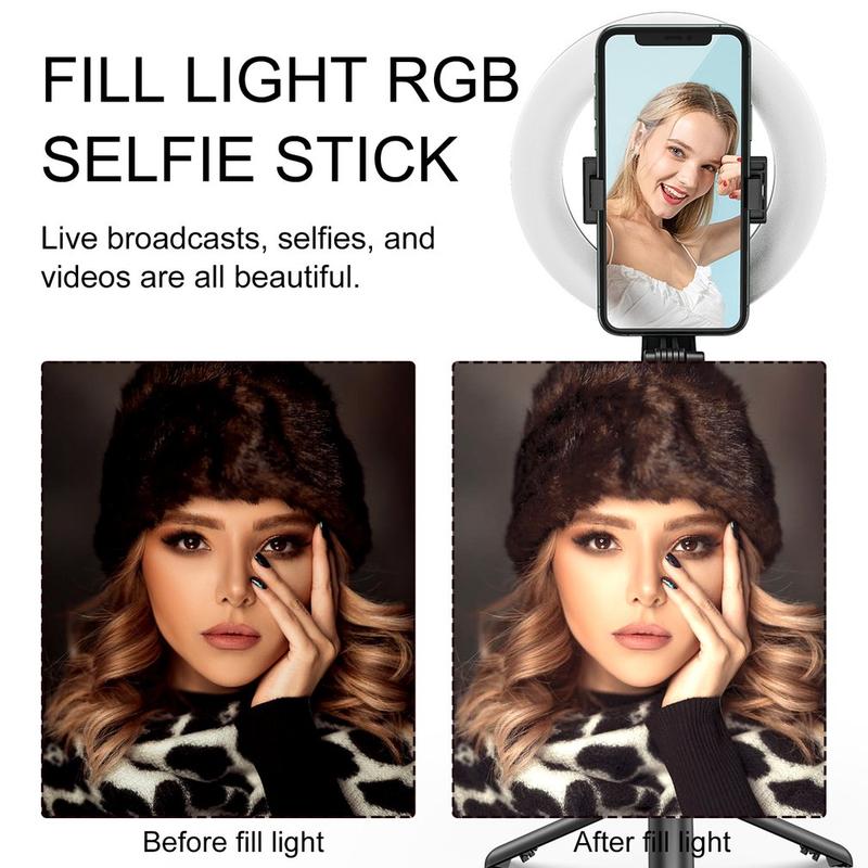 MJ07 Fill Light RGB Selfie Stick Wireless Remote Control Multi-function Wireless Tripod Selfie Stick USB Charging