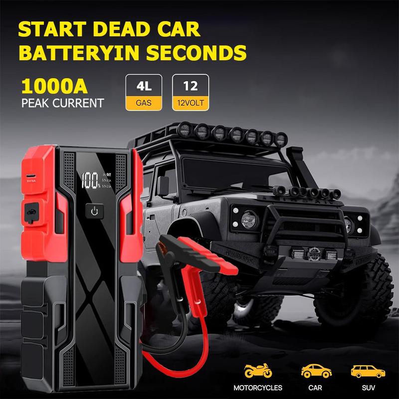 Portable Car Jump Starter, Car Emergency Booster with Light & Power Bank, Durable Car Emergency Mobile Power Battery Charger with Smart Clip, Jumper Powerbank