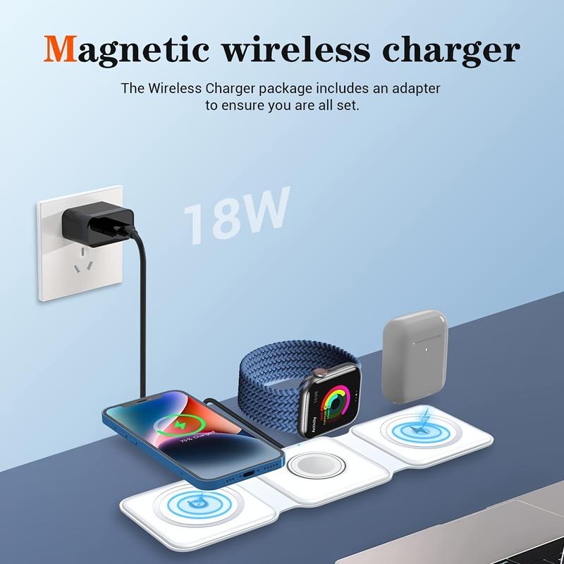 3-in-1 Magnetic Wireless Charger for iPhone 15 14 13 12 11 Pro Max Mini and IWatch 7 6 5, Foldable Fast Charging Station