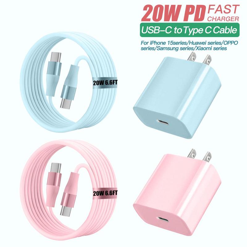 20W PD Wall Fast Charger & 20W USB-C to Type-C Cable, Portable Charger, Phone Charger, Summer Mobile Phone Accessories for iPhone 15 Pro Max Series HUAWEI Samsung Xiaomi OPPO, Electronic Device