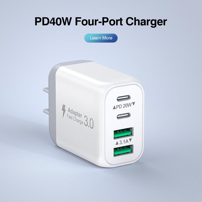 4-Pack 40W USB C Wall Plug+20W Durable Dual Port QC+PD 3.0 Power Adapter 4 Port Fast Charging Block PD 3.0 Multi Port Type C Adapter Cube for iPhone 15 13 13pro 12 12pro XR SE, iPad Pro Mini Air, Google Pixel Pixel 3a  XL 3 2XL