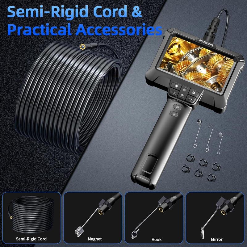 Endoscope Camera with Light - IP67 Waterproof Borescope Camera with 8 Adjustable LED Lights | 4.3