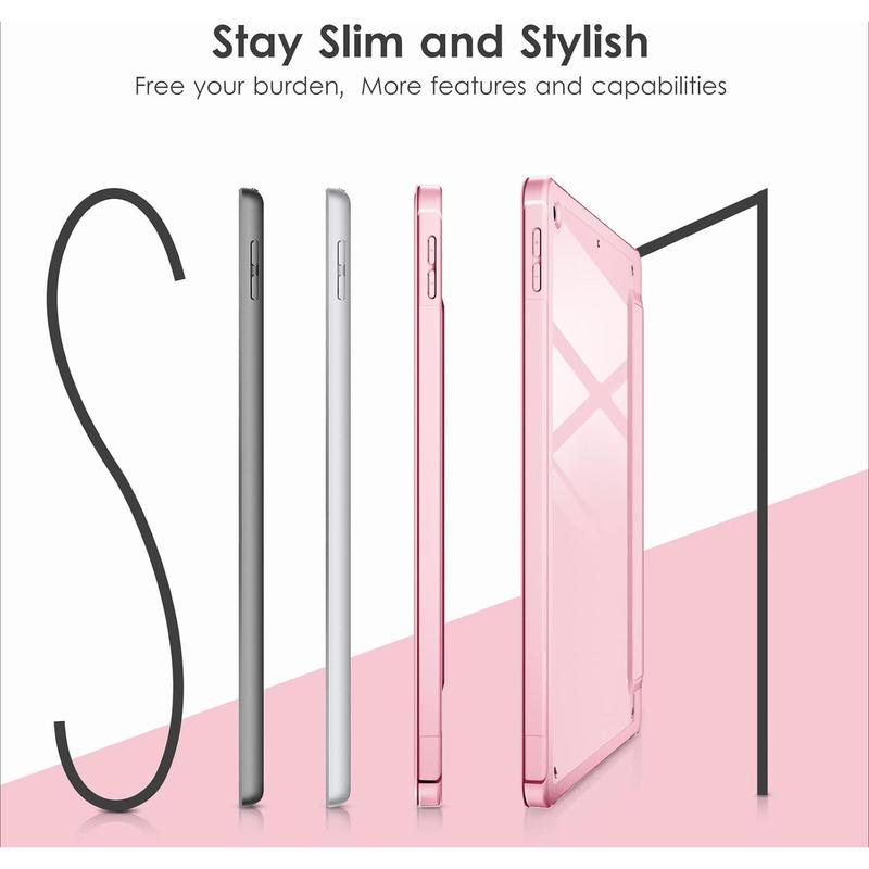 Case for iPad 9th   8th   7th Generation 10.2 inch (2021 2020 2019 Released), Clear Back, TPU Shockproof Frame Cover[Built-in Pencil Holder,Support Auto Sleep Wake] for ipad 10.2 - Pink Accessories Computer