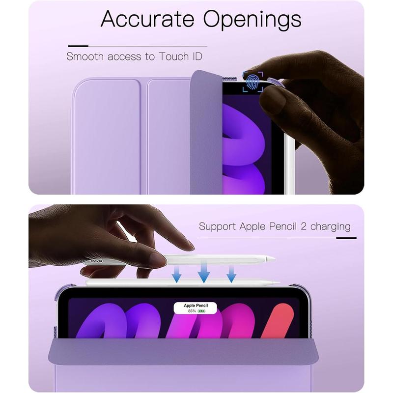 Case for iPad Mini 7 A17 Pro 8.3-inch 2024, iPad Mini 6th Generation Case, Slim Translucent Hard Back Folio Cover Support Touch ID & Apple Pencil Charging, Auto Wake Sleep - Taro Purple