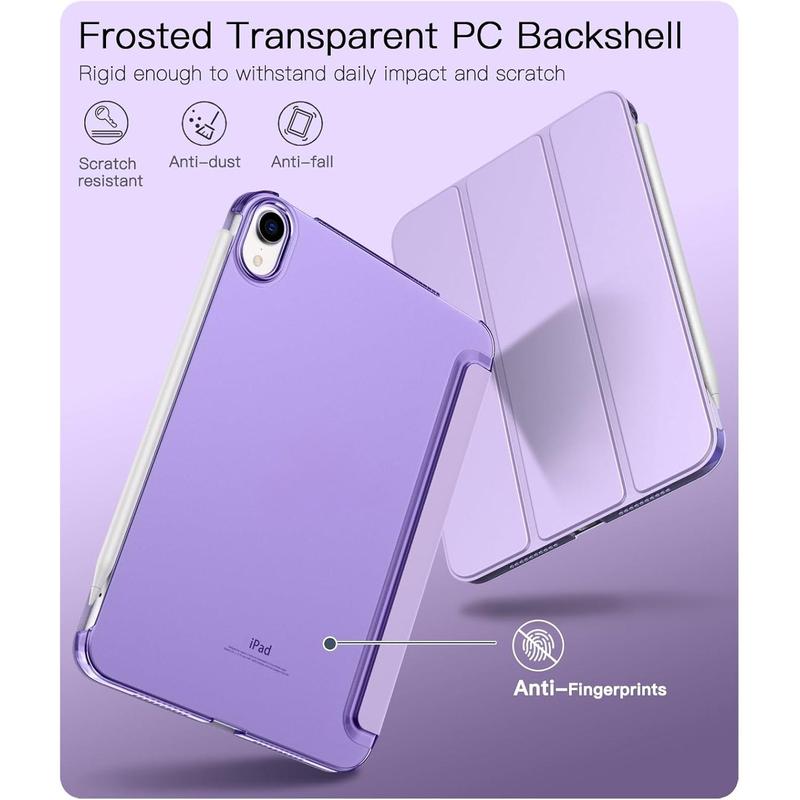 Case for iPad Mini 7 A17 Pro 8.3-inch 2024, iPad Mini 6th Generation Case, Slim Translucent Hard Back Folio Cover Support Touch ID & Apple Pencil Charging, Auto Wake Sleep - Taro Purple