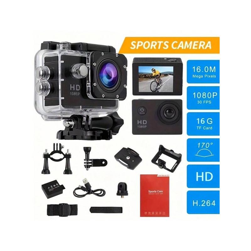 LIUHUAIHAO Action Camera With 16G SD Card, 1080P 12MP Sports Camera Full HD 2.0 Inch Action Cam 30m 98ft Underwater Waterproof Snorkel Surf Camera With Wide-Angle Lens And Mounting Accessories Kit.