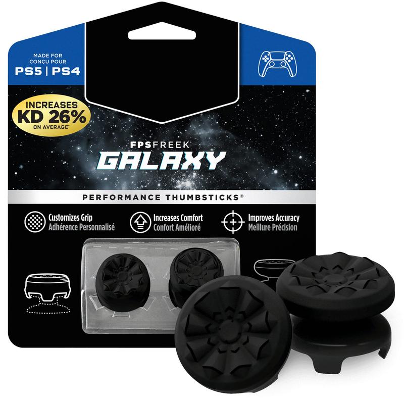 FPS Freek Galaxy Black for Playstation 4 (PS4) and Playstation 5 (PS5) | Performance Thumbsticks | 1 High-Rise, 1 Mid-Rise | Black controller grips