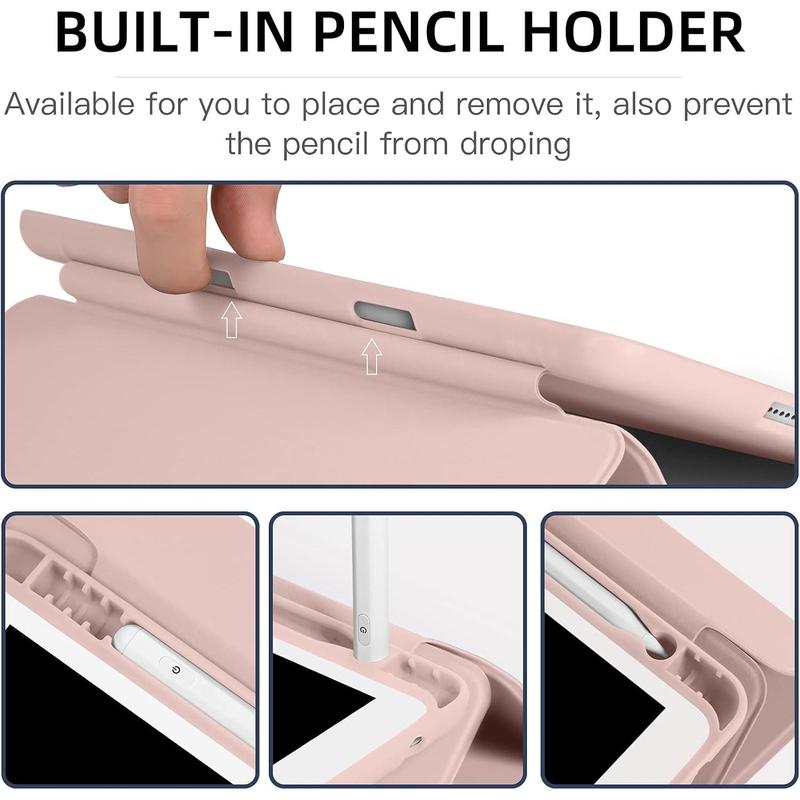 Case Compatible with iPad 9th 8th 7th Generation Case, for iPad 10.2 Inch Case with Pencil Holder, TPU Smart Stand Back Case Cover for iPad Case 2021 2020 2019, Auto Wake Sleep, Rose Pink