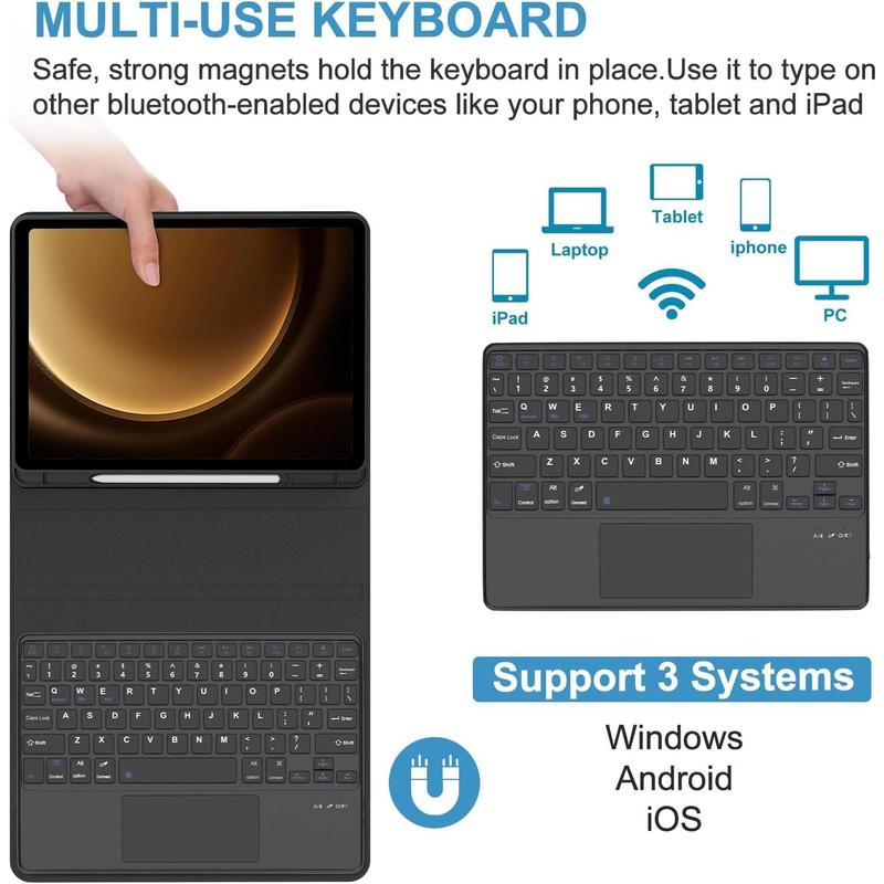 Touchpad Keyboard Case for Samsung Galaxy Tab S9 FE 5G 10.9 Inch Tab S9 11 Inch 2023 - Multi-Touch Trackpad, Detachable Wireless Bluetooth Touch Keyboard Smart Cover with S Pen Holder (Black)