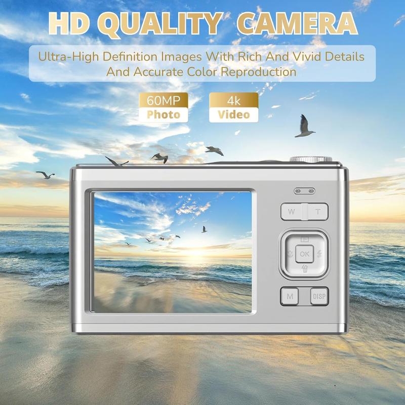 Digital Camera, 4K IPS 2.88in Kids Digital Camera, 10X Optical Zoom 750mAh Auto Focus, Retractable Lens Anti Shake Retro Video Vlog Camera for Teenagers Students (Silver) Full HD Camcorder with Remote and Fill Light