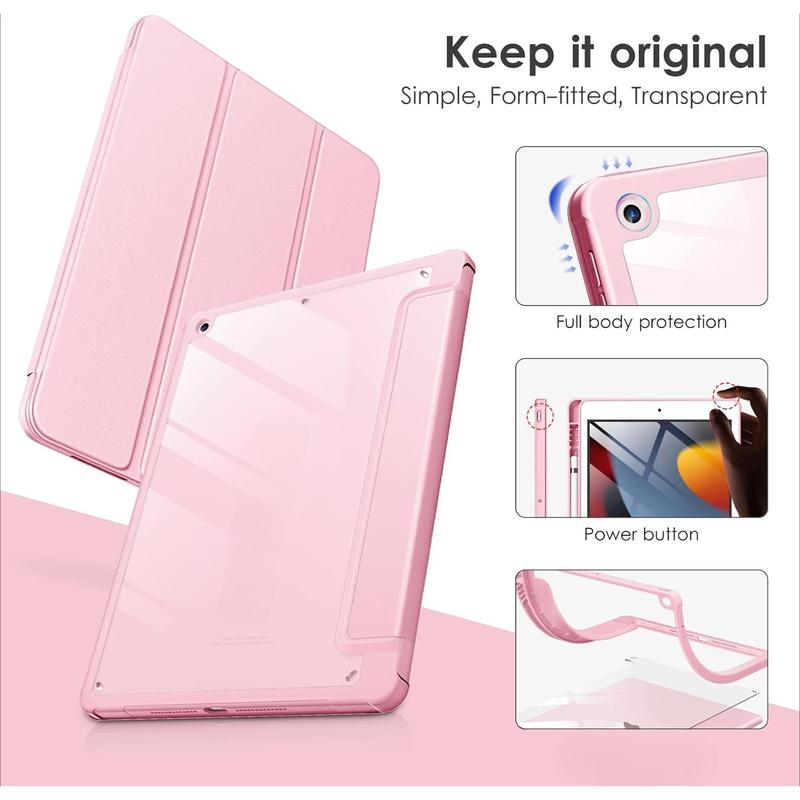 Case for iPad 9th   8th   7th Generation 10.2 inch (2021 2020 2019 Released), Clear Back, TPU Shockproof Frame Cover[Built-in Pencil Holder,Support Auto Sleep Wake] for ipad 10.2 - Pink Accessories Computer