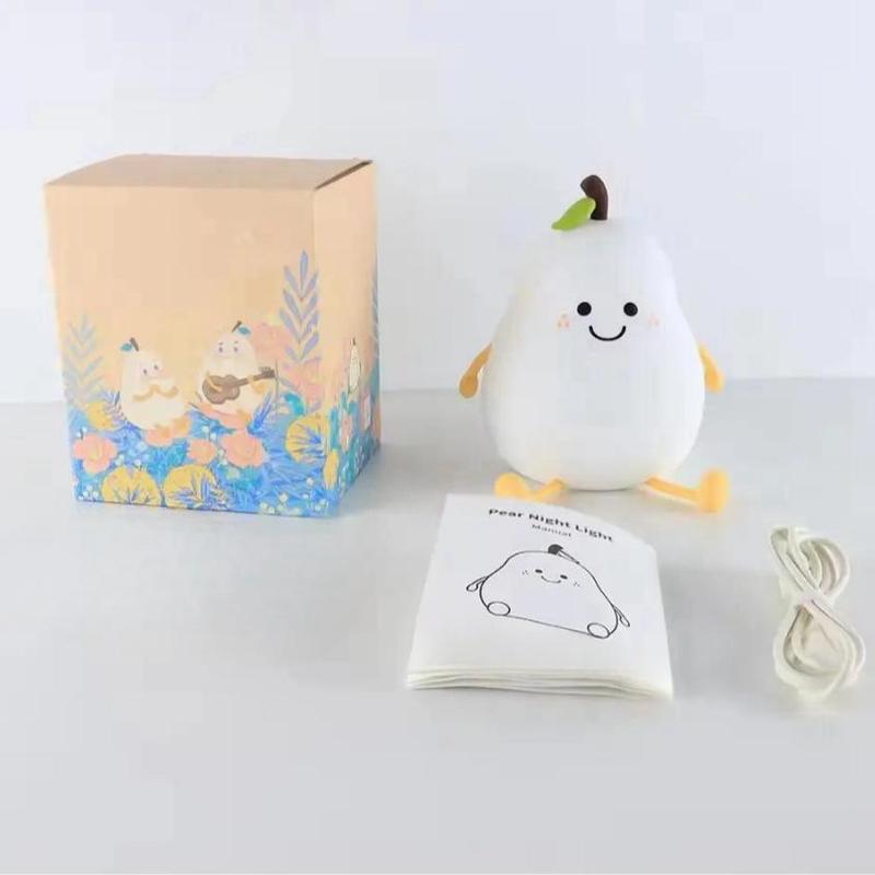 Cartoon Pear Shaped Night Light, USB Rechargeable Color Changing Night Light, Ambient LED Lights for Bedroom Nursery Bedside Home Living Room Decor