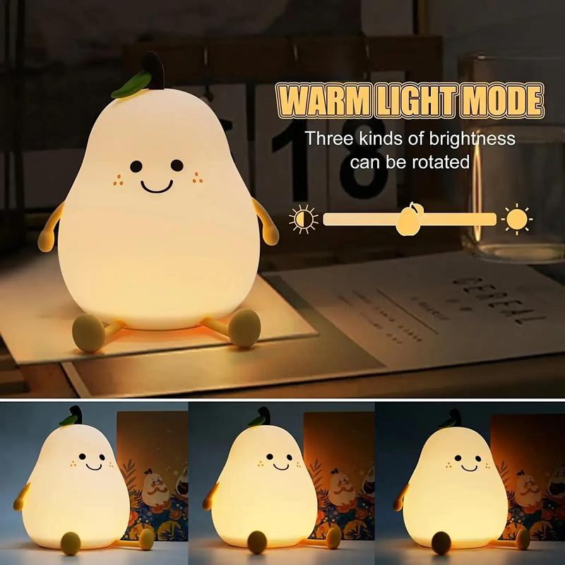 Cartoon Pear Shaped Night Light, USB Rechargeable Color Changing Night Light, Ambient LED Lights for Bedroom Nursery Bedside Home Living Room Decor