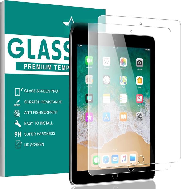 -2 Pack Screen Protector for iPad 6th Generation 9.7 Inch, Anti-Scratch Tempered Glass Film for iPad 5th Gen Air 2 Air 1 Pro 9.7, Touch  Tempered Glass Screen Protector for iPad 9.7