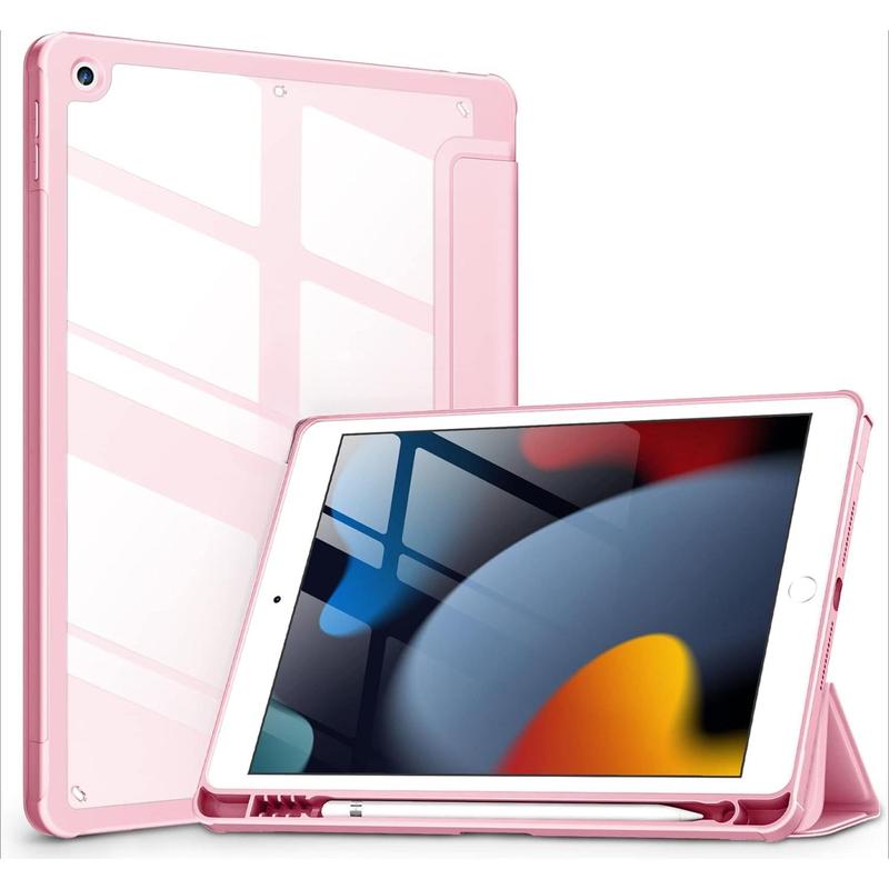 Case for iPad 9th   8th   7th Generation 10.2 inch (2021 2020 2019 Released), Clear Back, TPU Shockproof Frame Cover[Built-in Pencil Holder,Support Auto Sleep Wake] for ipad 10.2 - Pink Accessories Computer