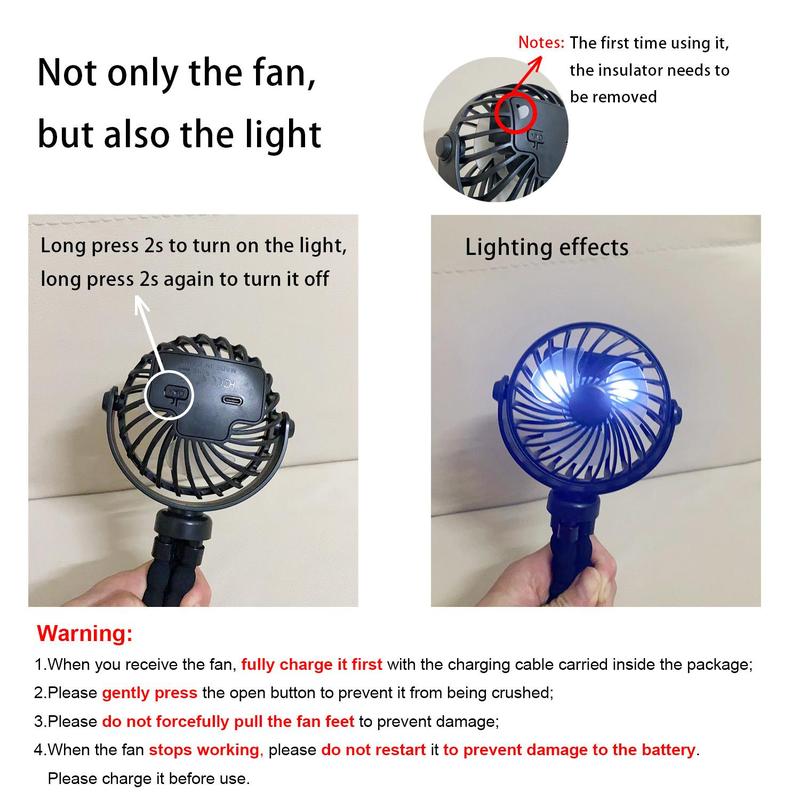 Portable USB Rechargeable Silent 3 Speed Adjustable Mini Fan, Multipurpose Foldable Desktop Fan, Outdoor Sports Handheld Fan, Multifunctional 8-leg Fan