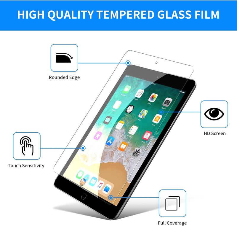 -2 Pack Screen Protector for iPad 6th Generation 9.7 Inch, Anti-Scratch Tempered Glass Film for iPad 5th Gen Air 2 Air 1 Pro 9.7, Touch  Tempered Glass Screen Protector for iPad 9.7