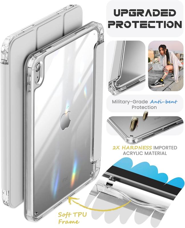 Compatible with iPad 10th Generation Case 2022, iPad Case 10th Generation 10.9 Inch, Full Crystal Clear with Slot for Pencil & Charging Adapter, Silver Cover Protection Computer Tablet Transparent Casing