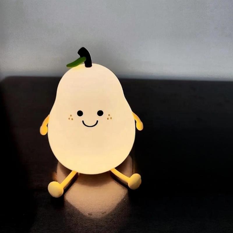 Cartoon Pear Shaped Night Light, USB Rechargeable Color Changing Night Light, Ambient LED Lights for Bedroom Nursery Bedside Home Living Room Decor