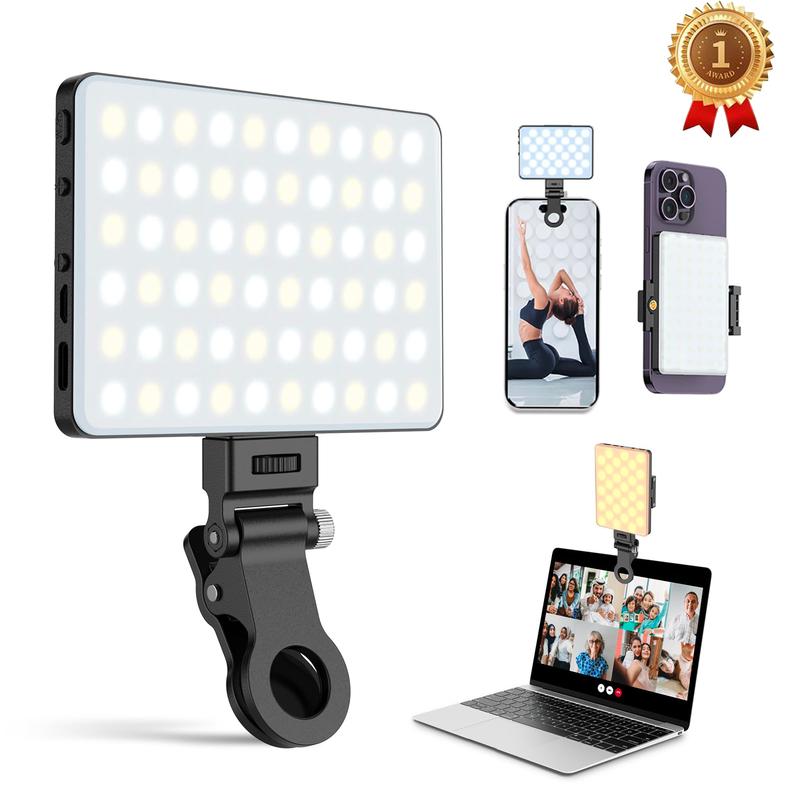 Portable Selfie Light with Front & Back Clip ,USB Rechargeable High Power 60 LED 3000mAh Phone Fill Light with CRI 95+,Adjusted 3 Light Modes for Cellphone, ipad,Camera,Laptop,Vlog,Makeup, TikTok