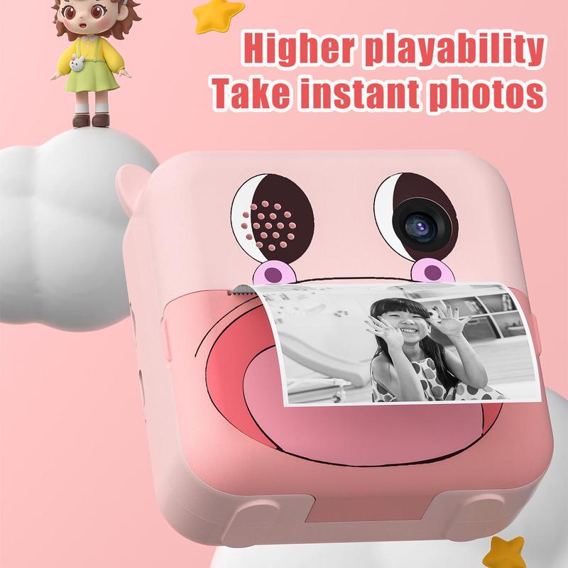 Portable Cartoon Print Digital Camera, Multifunctional Camera Toy with Front and Rear Dual Lens, Point & Shoot Camera Digital with Lanyard for Students, Boys, Girls