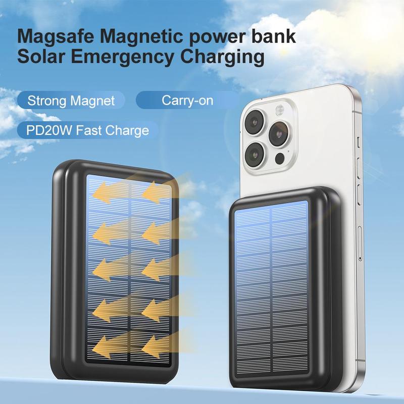 Solar Powered Power Bank, 1 Count Portable 10000mAh Fast Charging Power Bank with USB-C Input & Output, Compatible with iPhone 15 14 13 12 Pro Pro Max Series