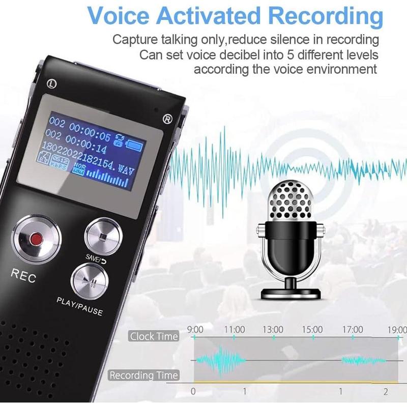 16GB Digital Voice Recorder Voice Activated Recorder with Playback 3072KBPS Upgraded Portable Tape Recorder for Lectures Meetings Interviews, Audio Recorder Dictaphone MP3 USB Password