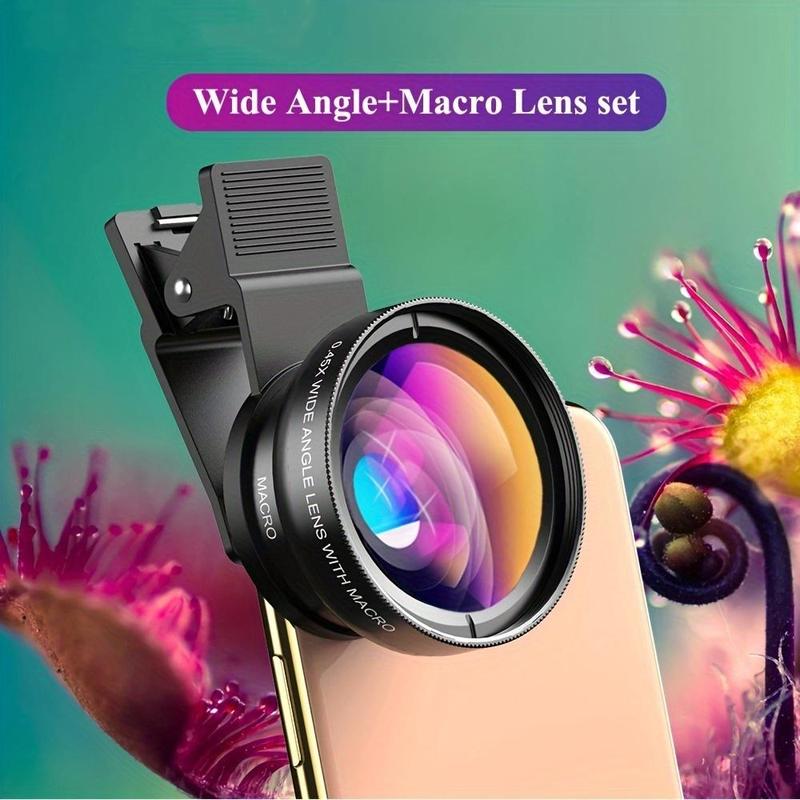 Wide Angle Phone Lens Clip, Phone Lens Kit, 0.45X Super Wide Angle & 12.5X Macro Micro Lens Kit for Smartphone, HD Camera Lens Compatible With Cellphones