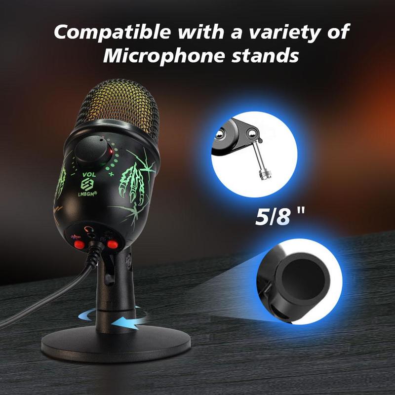 USB Powered Microphone, RGB Condenser Gaming Competition Microphone, Environment Light Microphone for Computer & Mobile Phone Live K Song