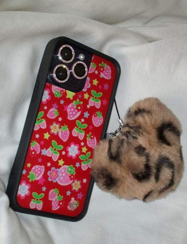 Fuzzy Leopard Heart w  WF Charm Accessories Phone