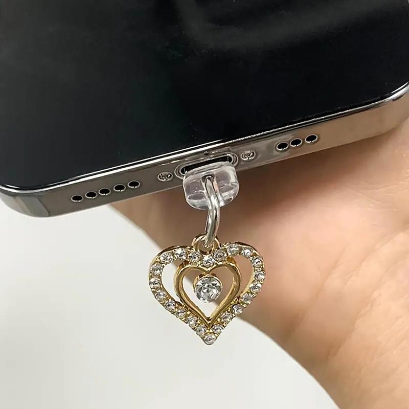 Rhinestone Decor Heart Shaped Phone Dust Plug, 1 Count Anti Dust Plug for iPhone & Type-C, Mobile Phone Decoration Accessories