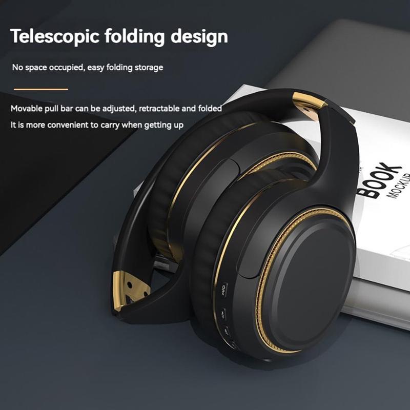 Wireless Over-ear Headphone, Telescopic Folding Design Wireless Sports Headphone with Atmosphere Light, Comfortable Earmuff Wear Headset for Mobile Phone