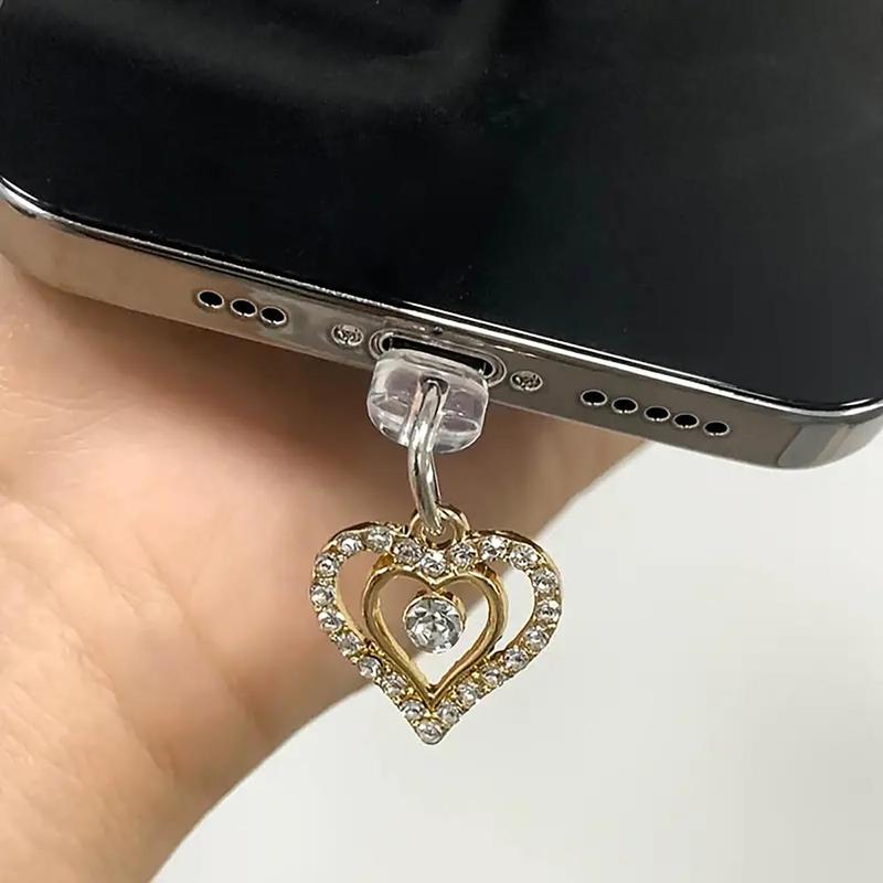 Rhinestone Decor Heart Shaped Phone Dust Plug, 1 Count Anti Dust Plug for iPhone & Type-C, Mobile Phone Decoration Accessories