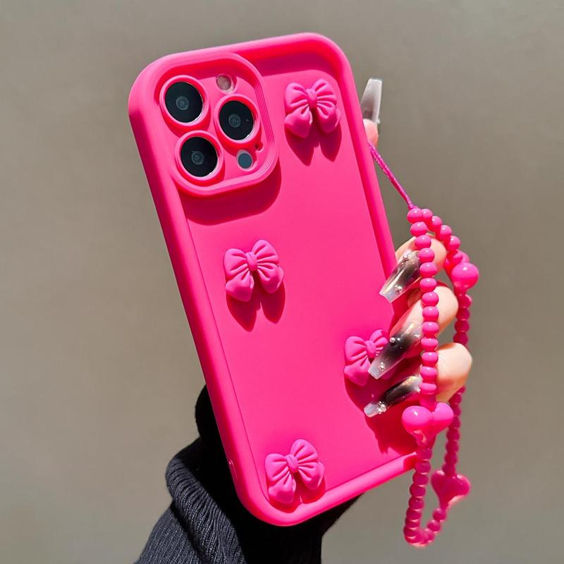 Cute Bowknot Design Phone Case with Lanyard, Fashionable Phone Protector Cover, Phone Accessories Compatible with iPhone 11 12 13 14 15 16 Pro Max