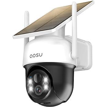 AOSU Solar Camera Security Outdoor - 100% Wire-Free Security Cameras Wireless Outdoor for Home Surveillance with Fixed Solar Panel, 360° Panoramic View, Human Auto Tracking, 2K Color Night Vision