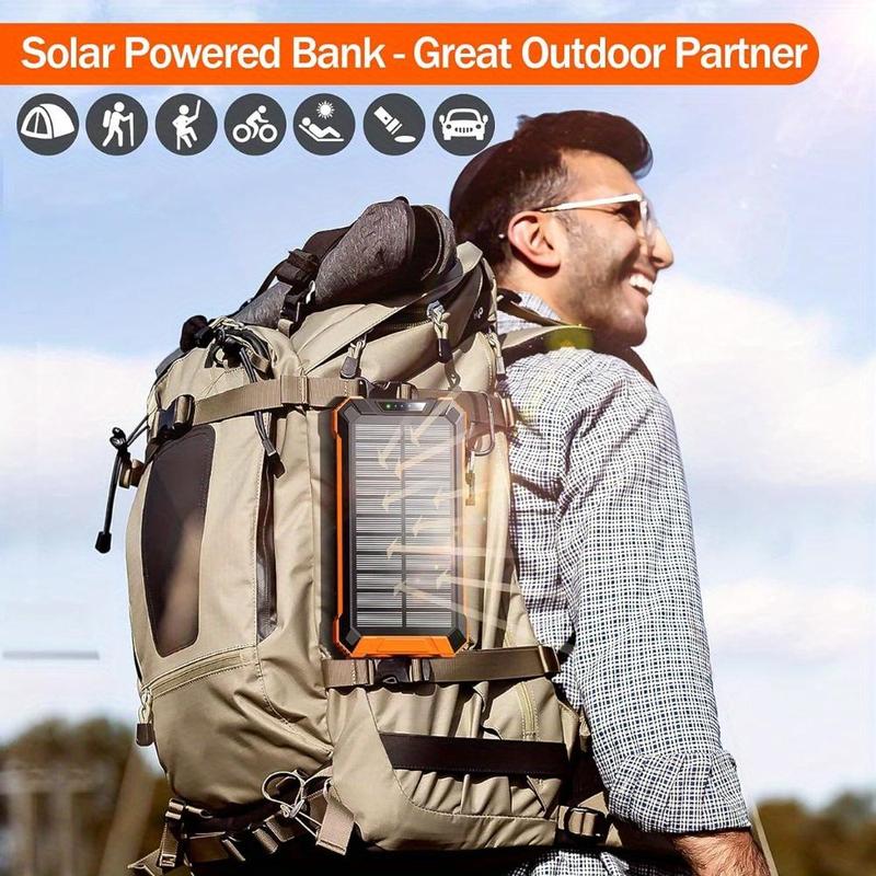 20000mAh Solar Powered Power Bank, 1 Count Wireless Charger with Built in 4 Cables, 15W Fast Charging Power Bank for All Mobile Devices