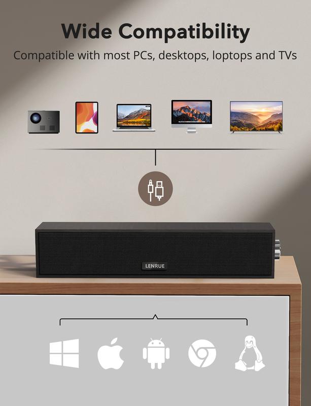 Computer Speakers Retro Desktop PC Speakers with Wood Grain, Loud Stereo Sound, 3.5mm AUX, USB Powered Gaming Speaker, Portable Mini Sound Bar Speaker for PC Monitor Laptop Tablet