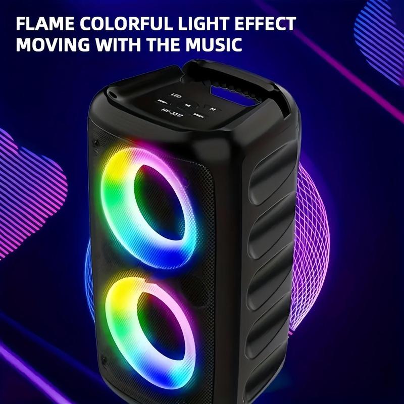 Portable Wireless Speaker, Rechargeable Speaker with Microphone, RGB Light Speaker for Outdoor Party, Camping, FM MP3 Speaker