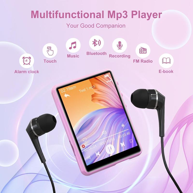 64GB Bluetooth MP3 Player with 2.4-Inch Touch Screen, Portable Music Player with Speaker, FM Radio, and Recording, Supports Shuffle and Single Loop, Compact Hi-Fi Sound Device