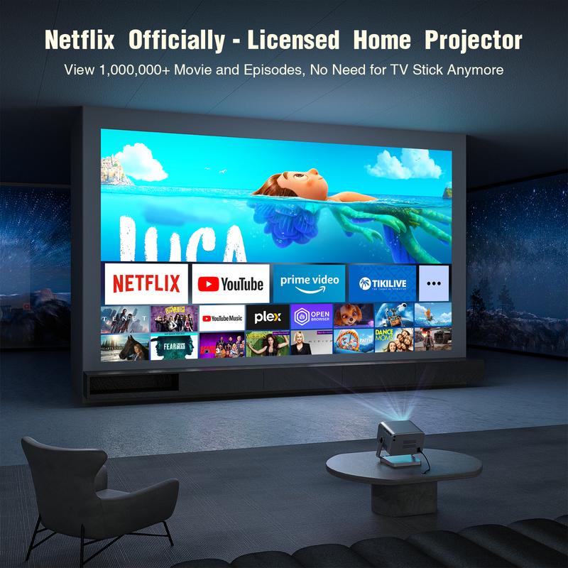 VOPLLS 4K support  Projector with Netflix Officially AI Auto Focus 600 ANSI Outdoor Movie Projector with WiFi and Bluetooth, 3D Stereo Sound & audio Keystone Video Projector, with huge Display(Grey)