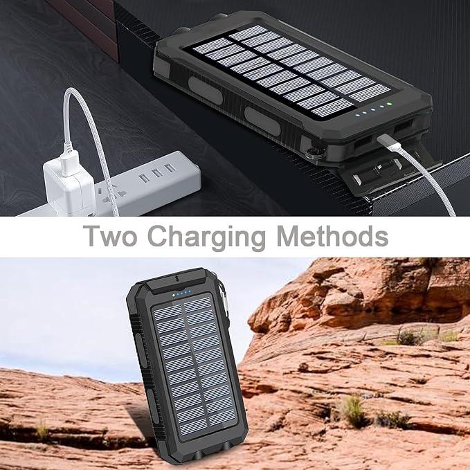 Solar Charger, 38800mAh Portable Solar Power Bank, Waterproof Battery Pack for Outdoor Activities, Camping External Backup Power Charger Dual USB 5V Outputs LED Flashlights