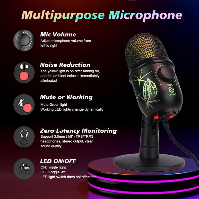 USB Powered Microphone, RGB Condenser Gaming Competition Microphone, Environment Light Microphone for Computer & Mobile Phone Live K Song