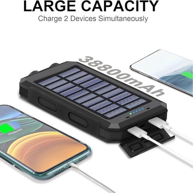 Solar Charger, 38800mAh Portable Solar Power Bank, Waterproof Battery Pack for Outdoor Activities, Camping External Backup Power Charger Dual USB 5V Outputs LED Flashlights