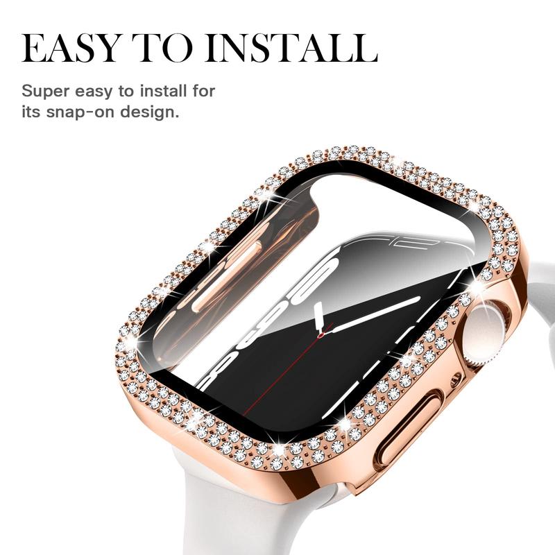 Rhinestone Decor Watch Case with Tempered Glass Screen Protector, 1 Count Hard Shell Smartwatch Cover, Watch Screen Protective Cover Compatible with Apple Watch