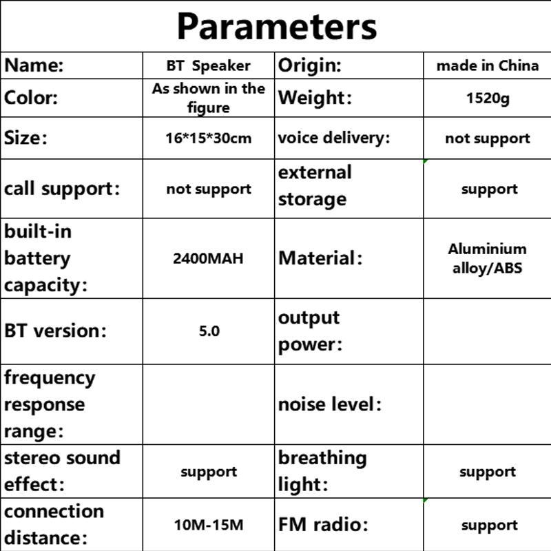 Portable Wireless Speaker, Rechargeable Speaker with Microphone, RGB Light Speaker for Outdoor Party, Camping, FM MP3 Speaker